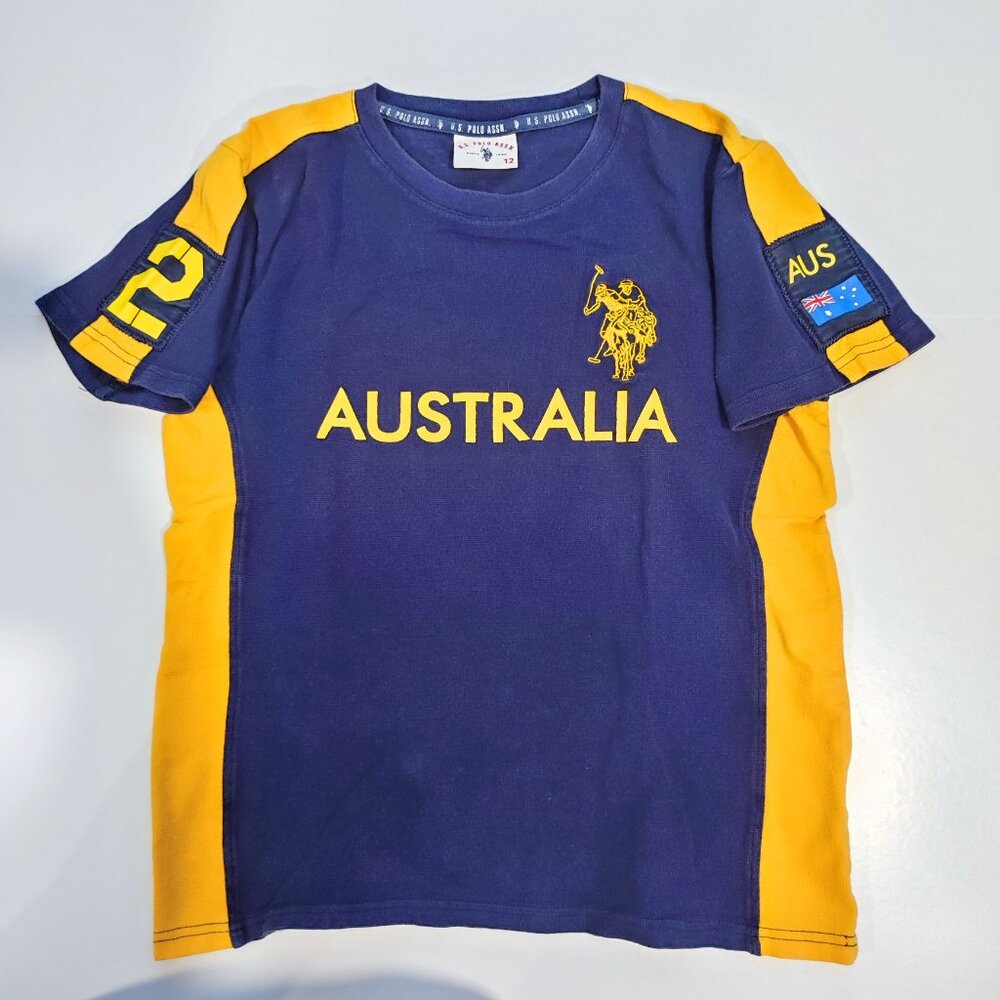 U.S. Polo Assn. Australia polo shirt blue yellow boys size 12